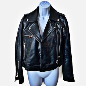 Zara, Supple Leather Moto Biker Edgy Jacket with Zipper Details